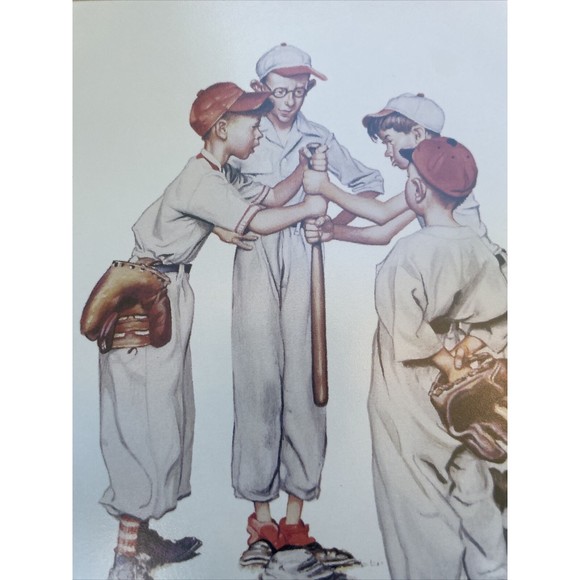 Norman Rockwell Oak Frame Matted, Glare Resistant Glass Boys Playing baseball - Picture 4 of 9